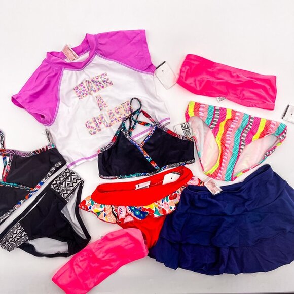 Cat & Jack Girls Bathing Suit Rashguard Swimsuit Swim Skirt Tops Bottoms Small 6